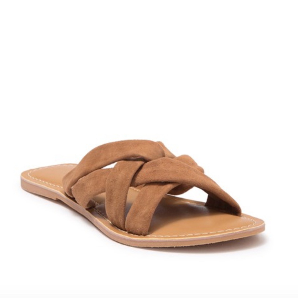 Joy Slide on Sandal Size 8.5 tan suede flat open toe Rebels *